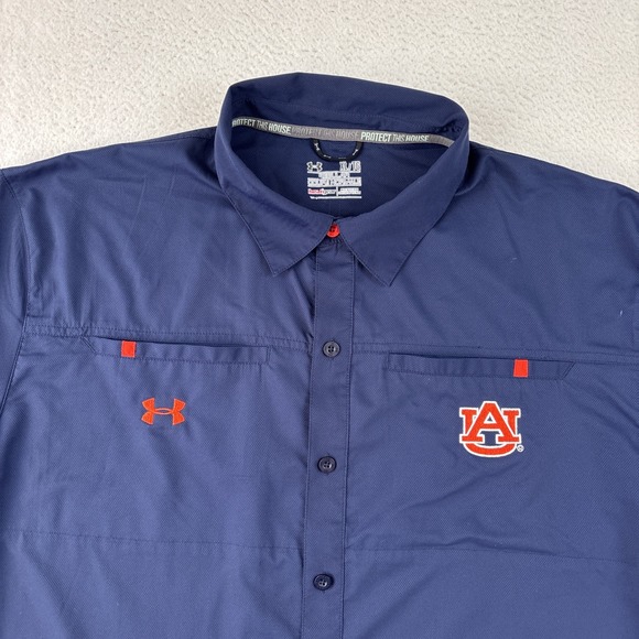 AUBURN TIGERS x UNDER ARMOUR Mens Performance Short Sleeve Button Shirt XL Blue - Picture 6 of 14